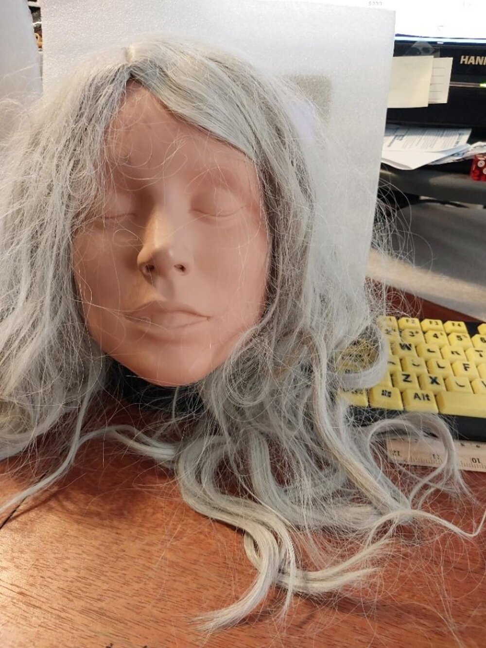 NEW ! Women Curly Wig Long 26 Inch White & Gray